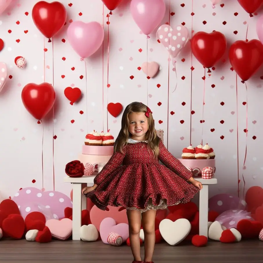 Valentine's Day Backdrop Polka Dots Shaped Canvases Figurines Red Crimson Children's Birthday Portrait Background Photo Studio