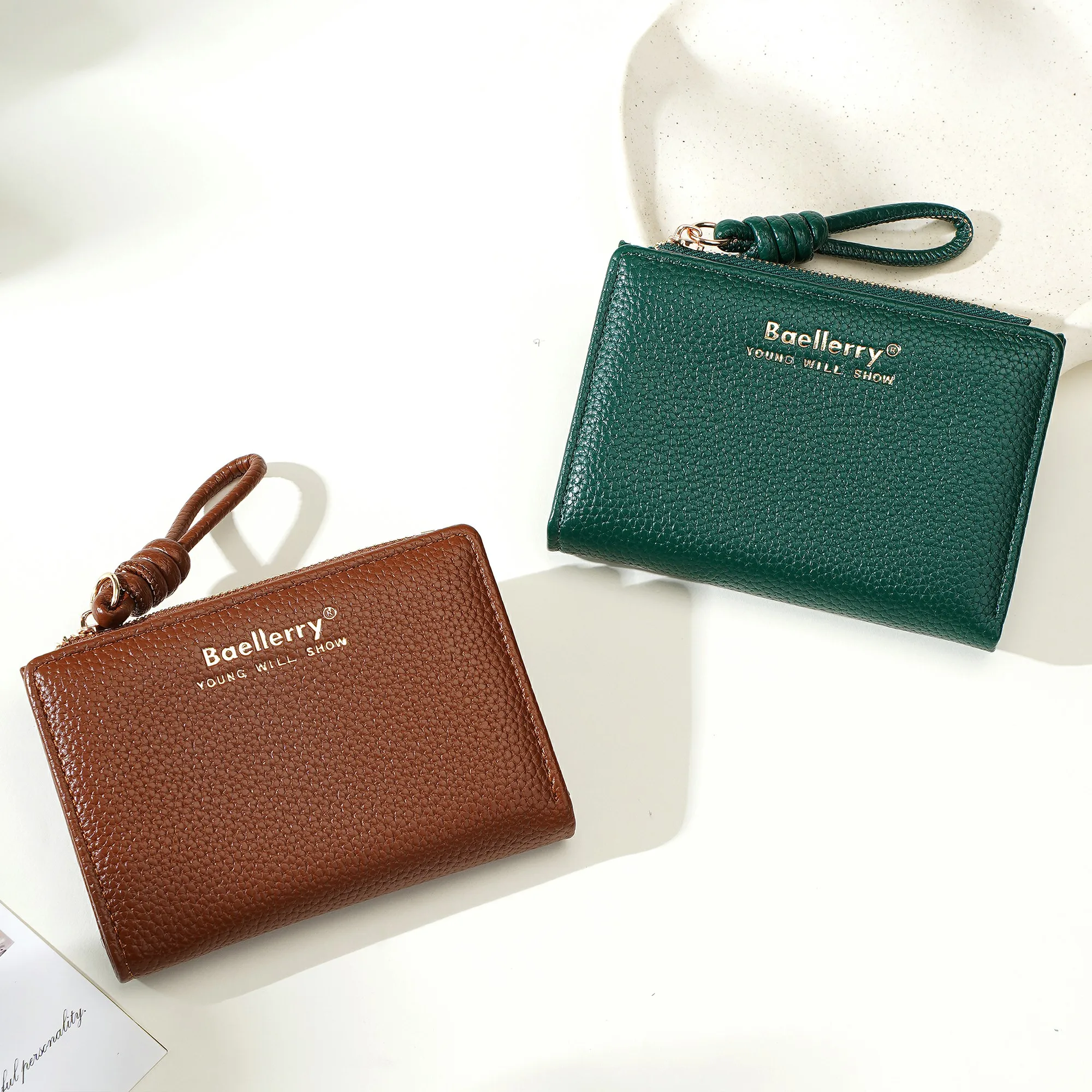 1 Stück – Baellerry Damen-Kurzgeldbörse, aus PU-Leder mit Handgelenkschlaufe, lässige Geldbörse mit Lychee-Muster, leicht, elegant, minimalistischer Stil, Alltagsgeldbörse – Detail 17