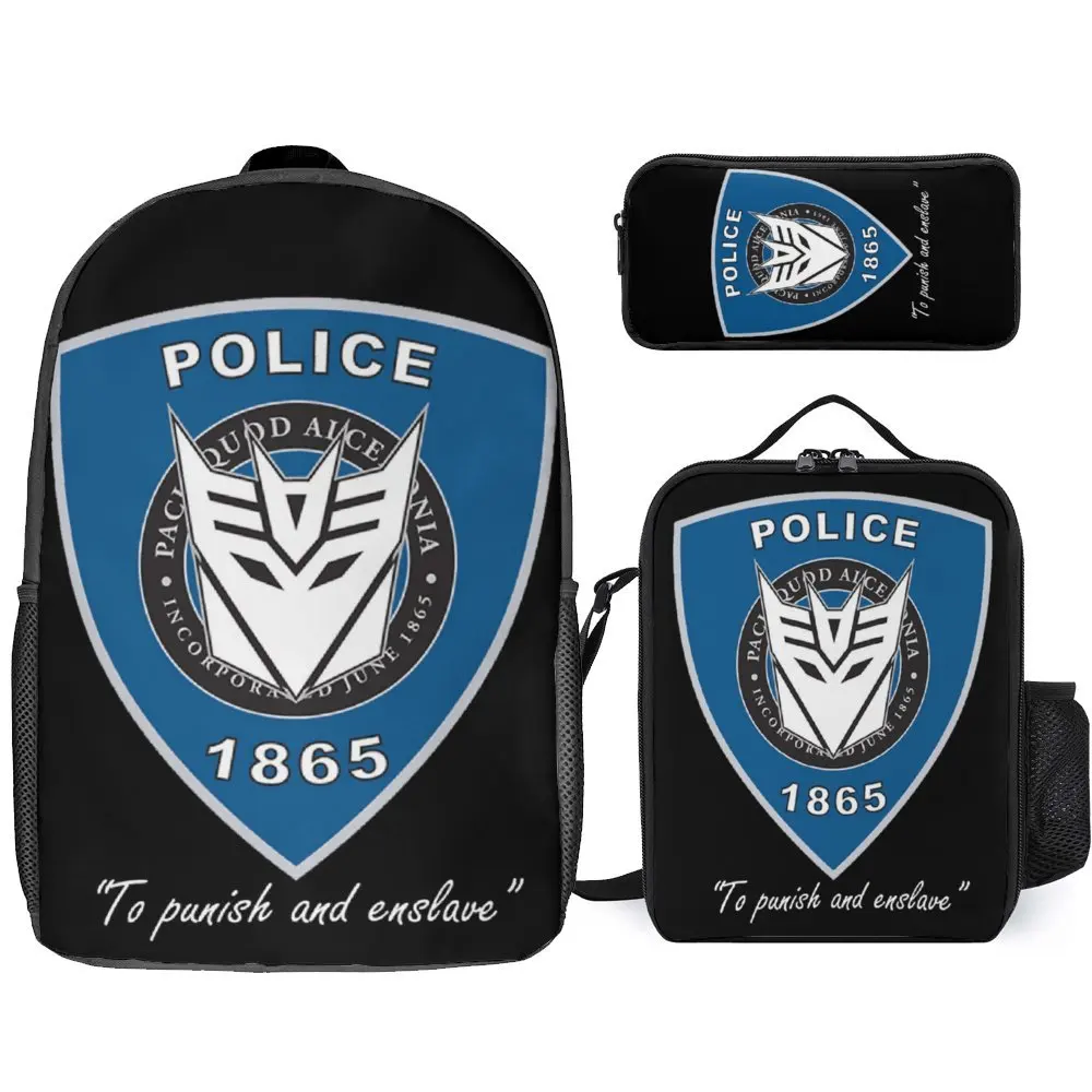 Black Decepticon Soundwave  Wordtee Vintage 26 3 in 1 Set 17 Inch Backpack Lunch Bag Pen Bag  Durable Knapsack Comfortable Tra