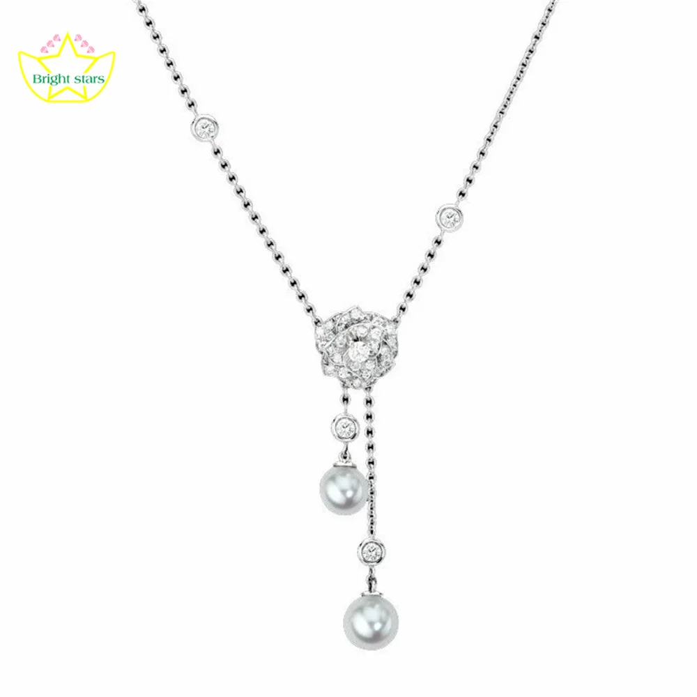 Яркие звездыS925 серебро камелия цветок жемчуг кисточка бриллиантовое ожерелье женское стильное ожерелье изысканные ювелирные изделия