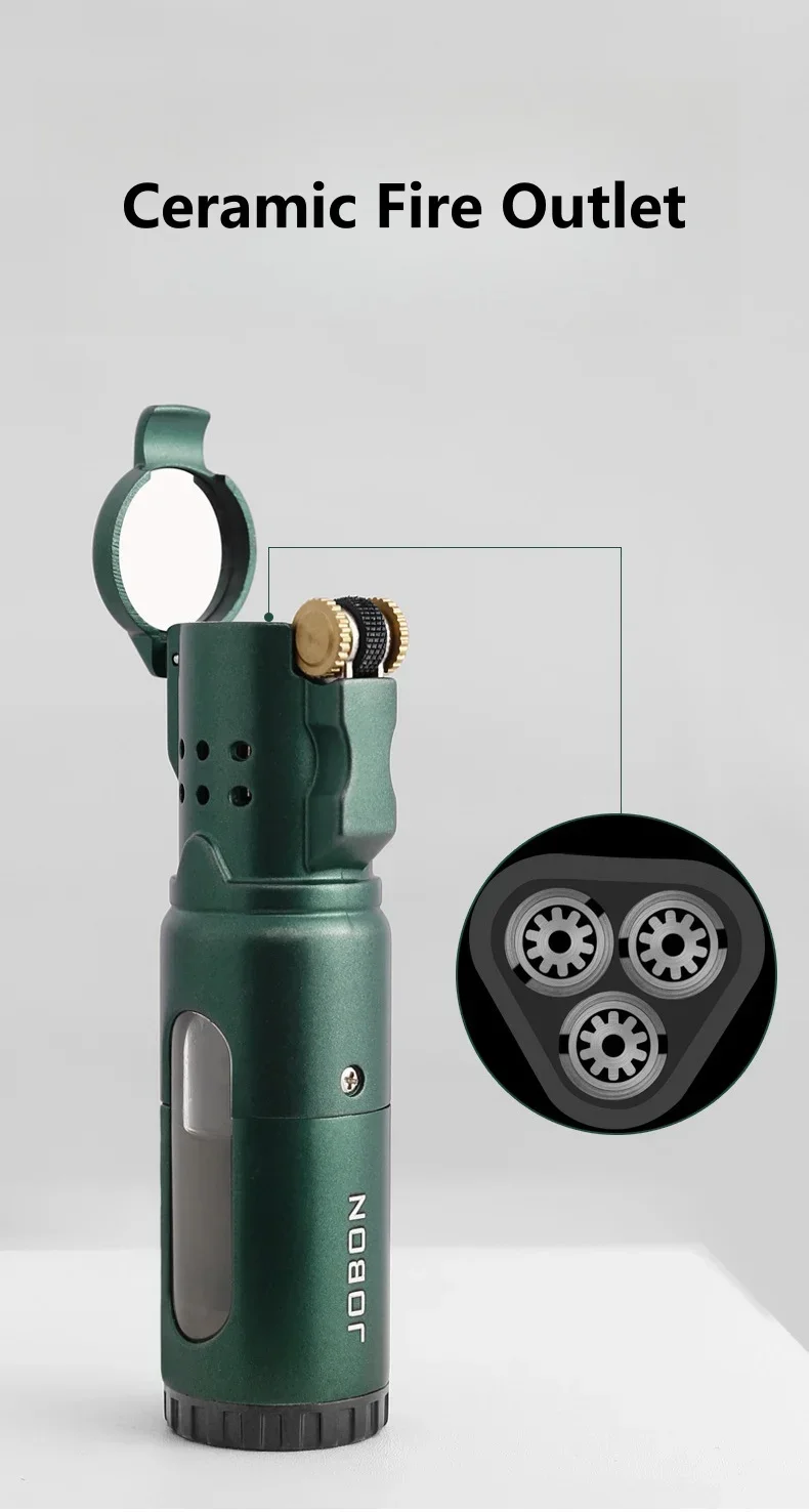 JOBON Grinding Wheel Lighter 3 Blue Flame Torch Turbo Jet Multifunctional Gas Lighter Metal Outdoor Windproof Ignition Tool