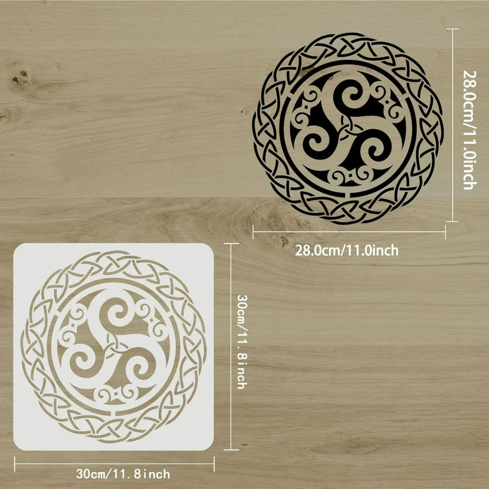 Celtic Triskele Stencil 11.8x11.8inch Reusable Viking Celtic Knot Stencil Triple Spiral Celtic Symbol Stencil for Painting