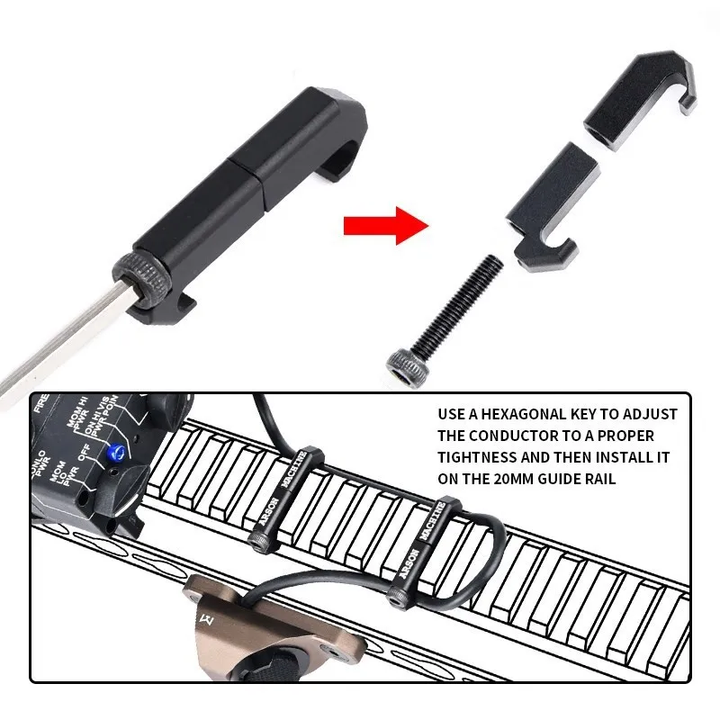 20mm Picatinny Wire Guide System Arson Machine Cable Management CNC M300 M600 PEQ15 DBAL-A2 Weapon Light Switch Cable Clip