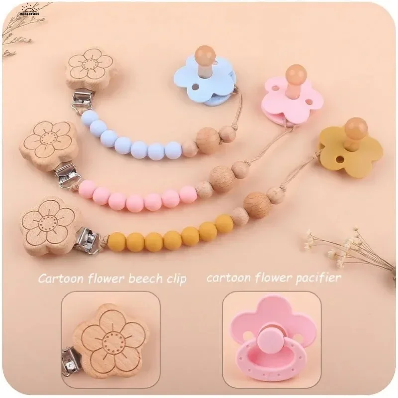 New Newborn Baby Silicone Pacifier Newborn Pacifier Infant Teether Chewable Toy Safety Baby Care Product Pacifiers Chain Set