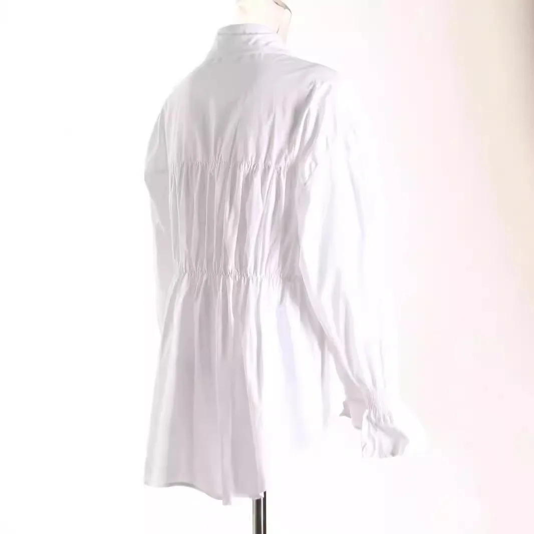 Ladies' niche design fake two-piece shirt 2025 new quality contrasting color splicing denim fake waist cinching slimming shirt