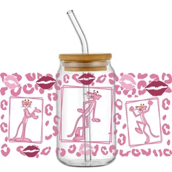 Miniso Pink Naughty Panther pattern For The 16oz Libbey Glasses Wraps Cup Can DIY Waterproof Easy To Use Custom Decals