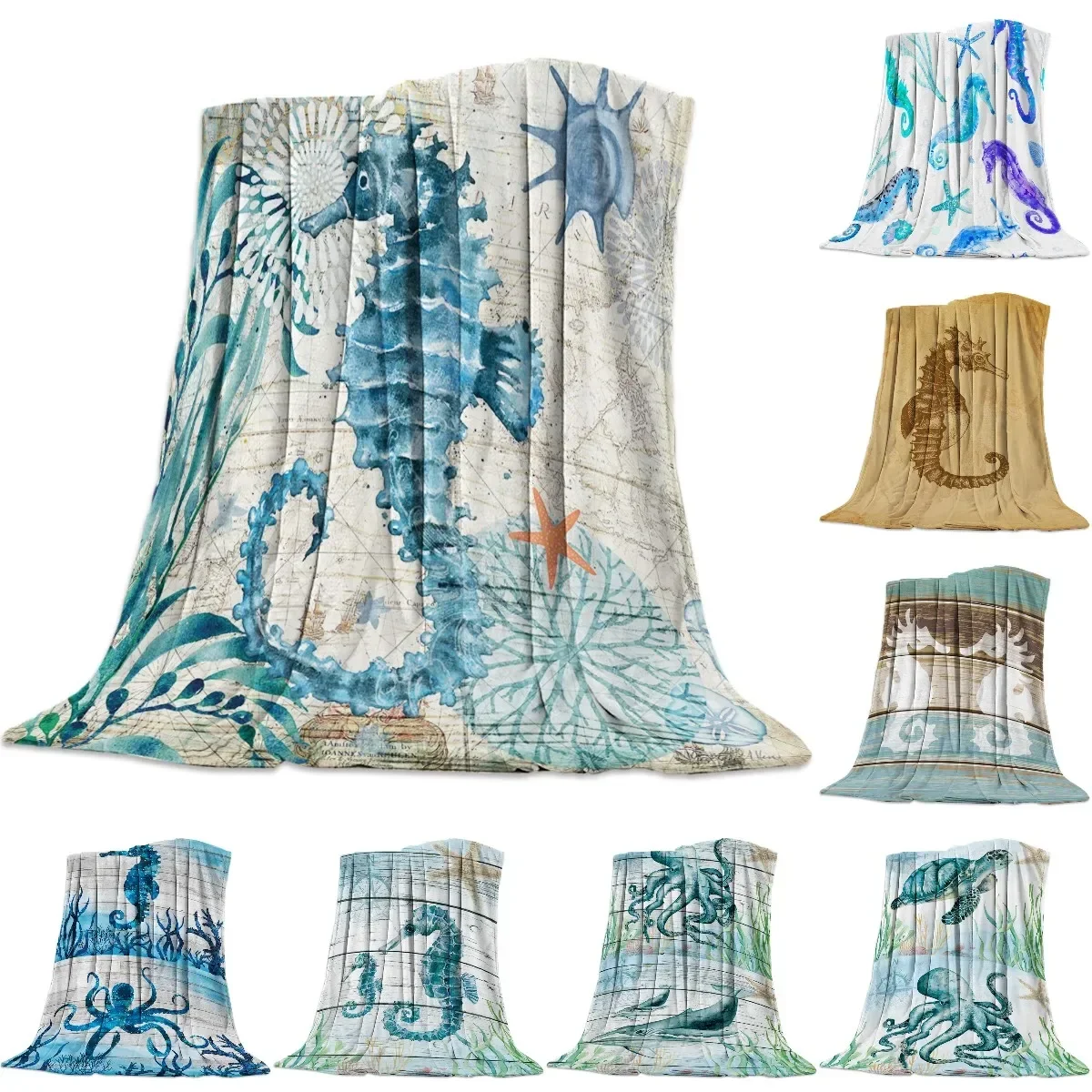 

Одеяло с морским коньком в морском стиле, одеяло для морской жизни, унисекс, детское покрывало для дивана, покрывало, прочное теплое уютное покрывало, покрывало