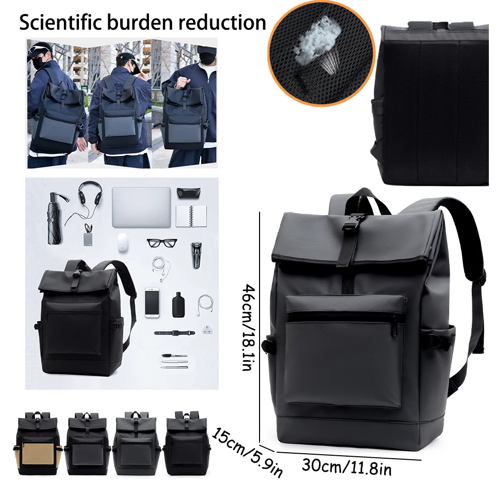 

Backpack with Rolled Edges, Casual Backpack, Large Capacity Computer Bag, Trendy Travel Bag, Fashionable and Simple Business Bag