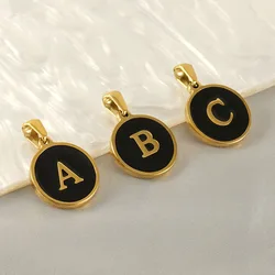 Stainless Steel 18K Gold Plated 26 A-Z Initials Round Black Base Pendant For Women Necklace Jewelry Wholesale