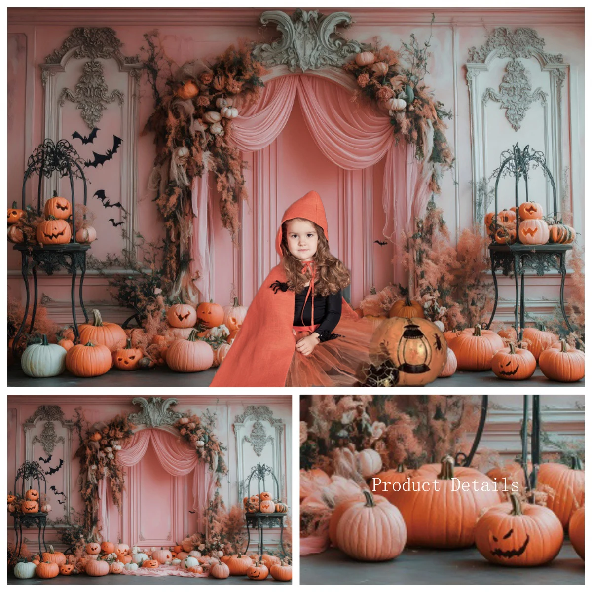 Halloween Decoration Backdrops Photography Wooden Door Pumpkin Floral Autumn Thanksgiving Birthday Party Background Photo Studio