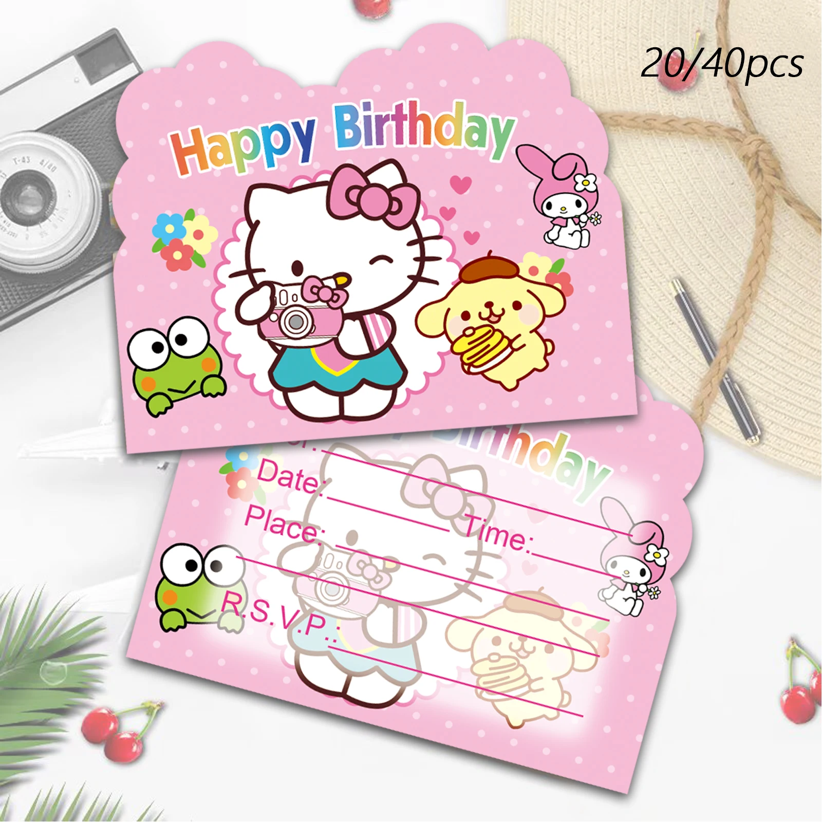 20/40 Stück Sanrio Hello Kitty Geburtstagseinladungskarten, Hello Kitty Partydekorationen, Hello Kitty Friends Einladungskarten