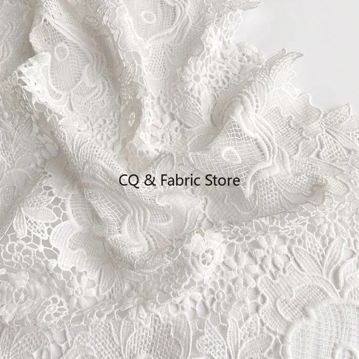 White Water Soluble Lace Flower Embroidery Hollow Fabric Skirt Clothing Dress Cheongsam Custom Fabric