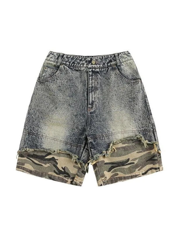 

Американские камуфляжные лоскутные джинсы в стиле ретро, мужские модные прямые брюки с потертостями и пятью точками, повседневные брюки до середины икры