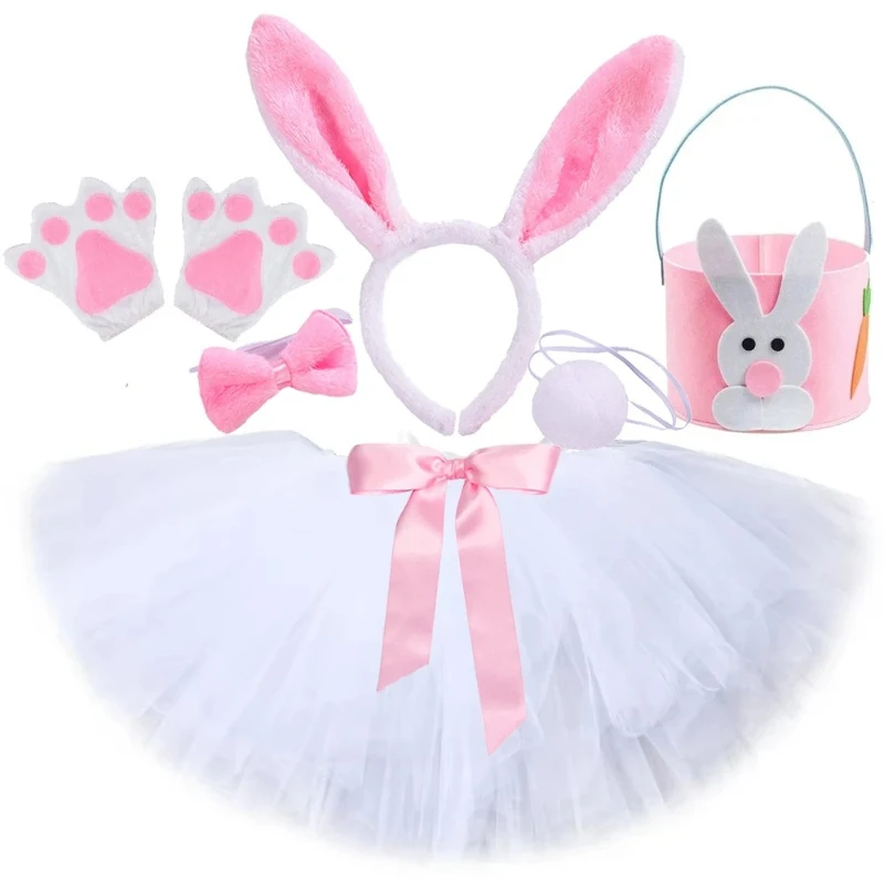 Kids Easter Festival Costume Animal Rabbit Cute Pink White Bunny Tutu Skirt Outfit Baby Girls  Fluffly Ballet Tutus with Ears Ta view 2