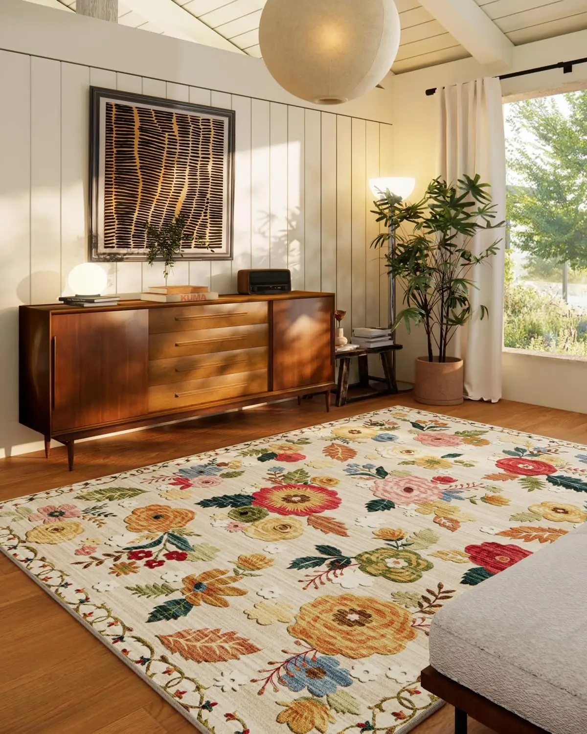 

5'x7' Washable Area Rug: Stain Resistant, Non-Slip, Soft Faux Wool for Living Room, Bedroom & Kitchen