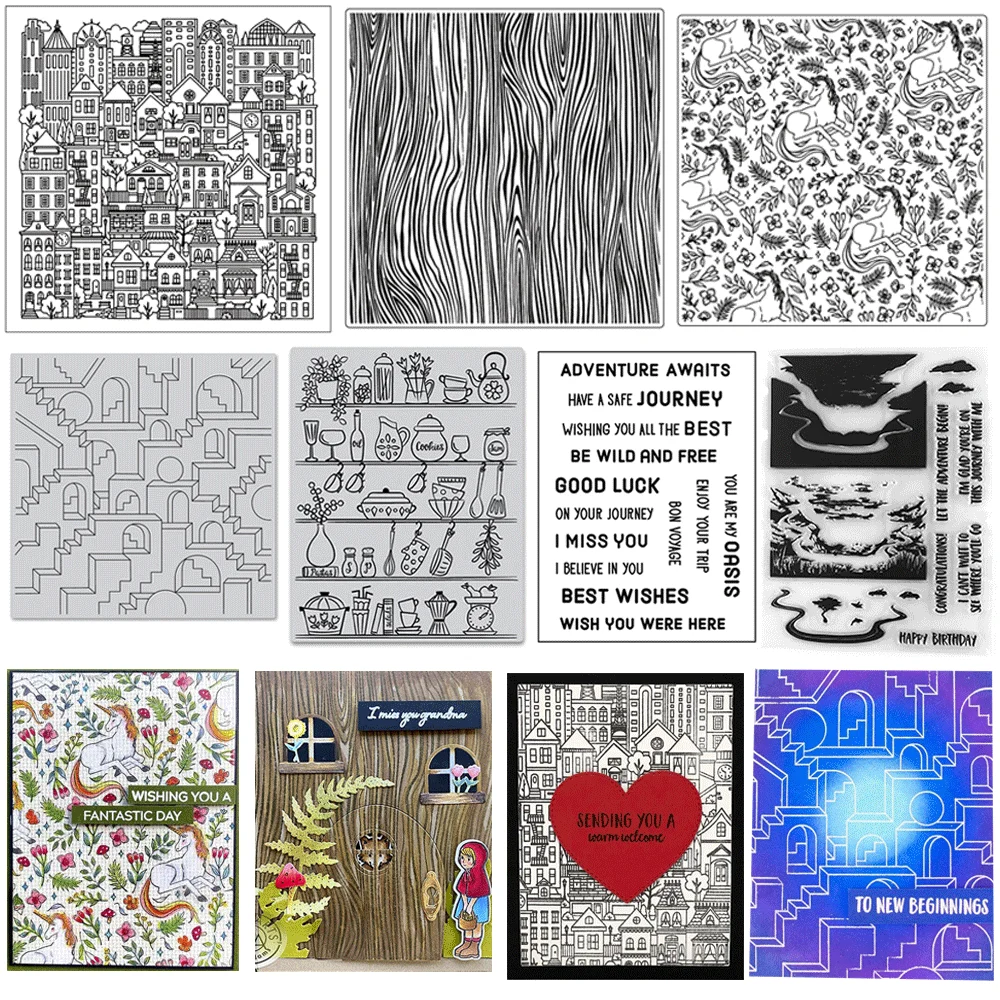 Klare Stempel mit Holzmaserung/Einhorn/geometrischen Stadt-Motiven für DIY-Bastelarbeiten, Karten, Fotoalbum, Scrapbooking, Dekoration