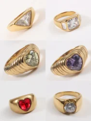 Solitaire Rings for Women Stainless Steel Gold Color Luxury Wedding Ring