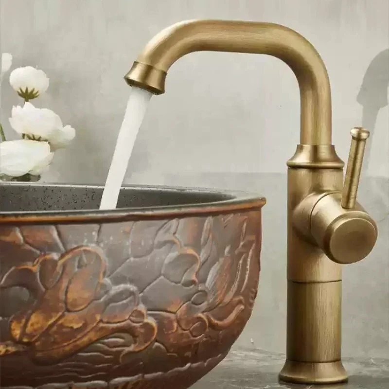 Vintage copper faucet bathroom bathroom cabinet sink counter basin hot and cold rotatable Basin Faucets