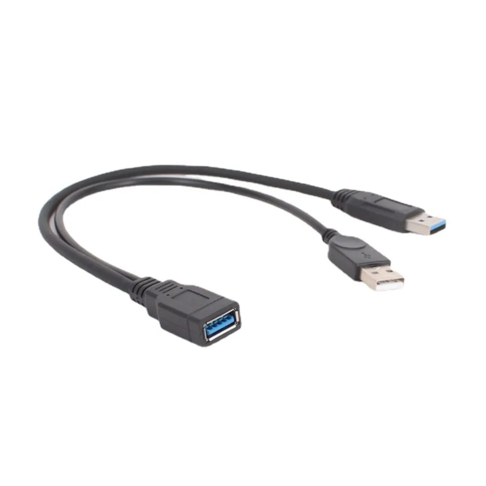 2-in-1 Female to Dual Male 30cm USB 3.0 to USB 3.0 2.0 Extra Power Data Y One Point Two Extension Cable Computer Adapter Cable