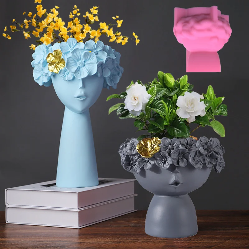 Simple Art Human Face resin Vase Silicone Mold Diy Nordic Style Human Shaped Vase Concrete Cement Gypsum Silicone Mould Home Dec