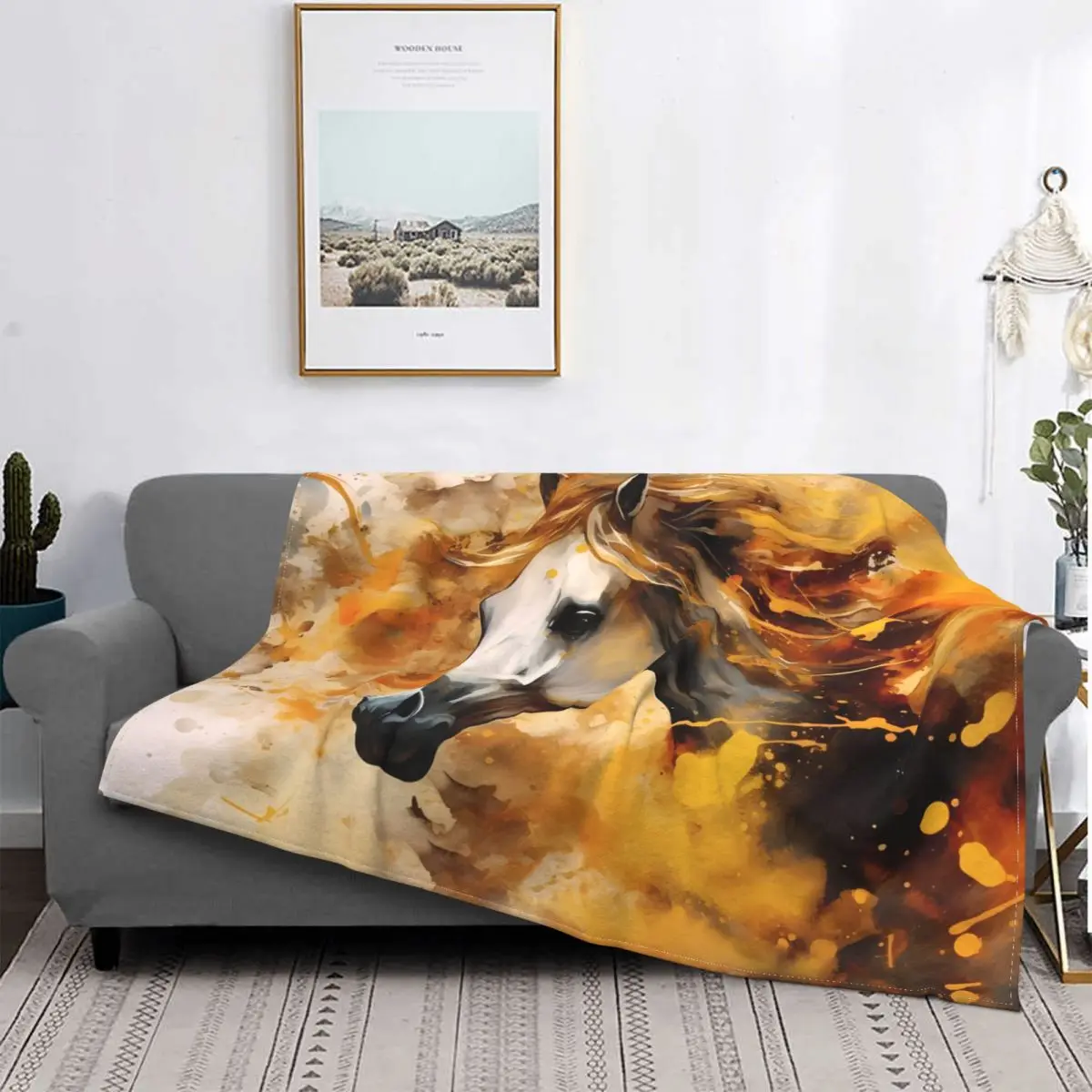 Fire Horse Blanket Galloping Horses Fleece All Season Cute Thin Throw Blankets For Bedding Bedspread