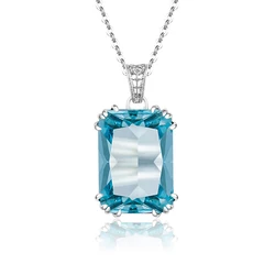 925 Sterling Silver Necklace For Women Luxury Aquamarine Gemstones Pendant Neck Chain Fine Jewelry Filigree Design