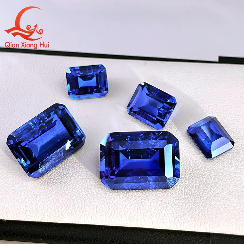 Cornflower Blue Royal Blue Rectangle Shape Emerald Cut Artificial Lab Sapphire Including Minor Cracks Inclusions Loose Gem Stone