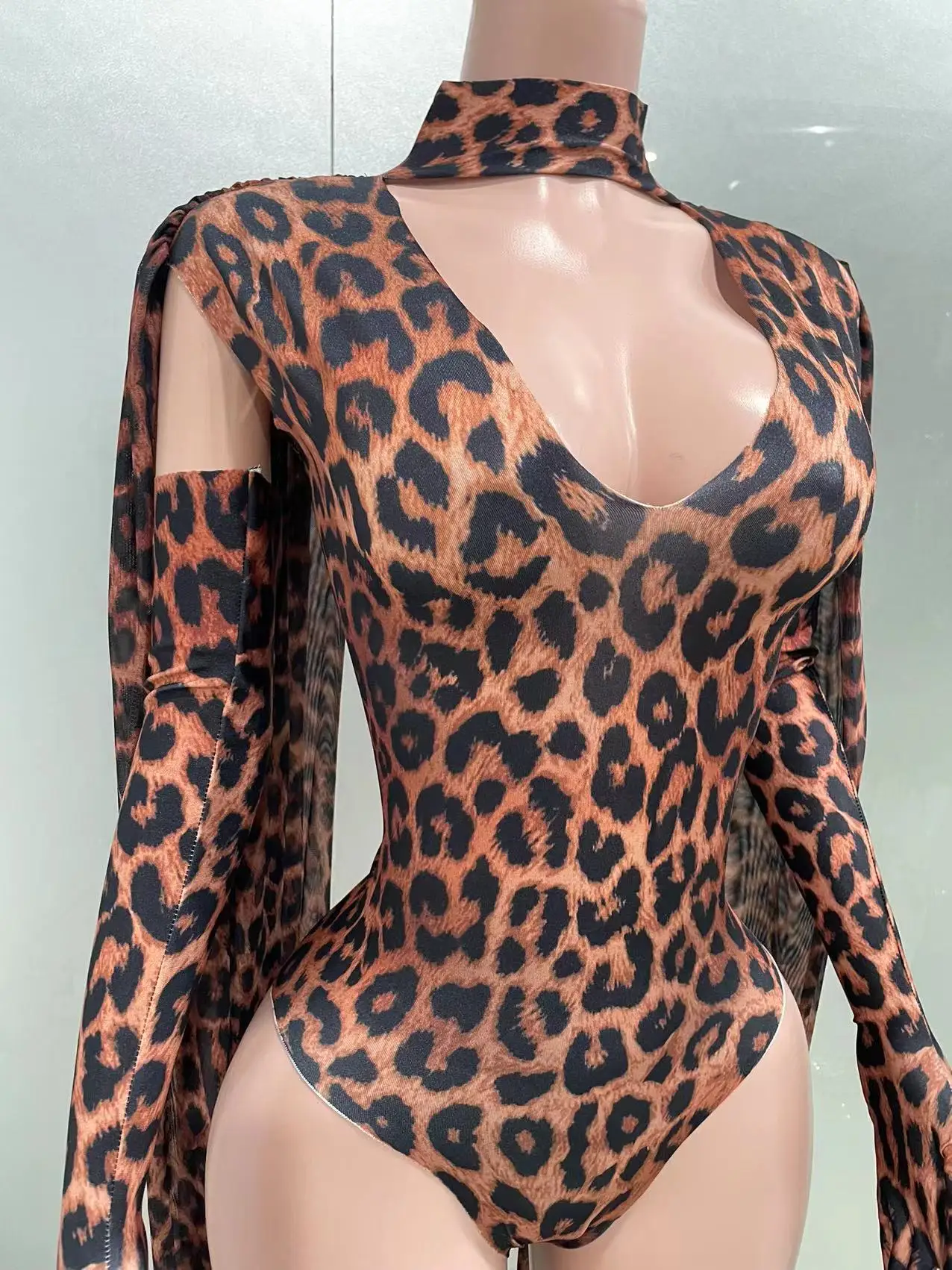 STOCK Leopard Pattern body guanti Top Fashion Sexy Birthday Party Bodycon Outfit Women Singer Show Performance Costume