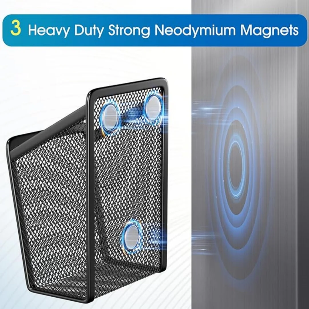 Magnetic Pencil Holder Black Mesh Pen Basket Desktop Storage Organizer Stationery Makeup Brush Container Kitchen Refrigerator