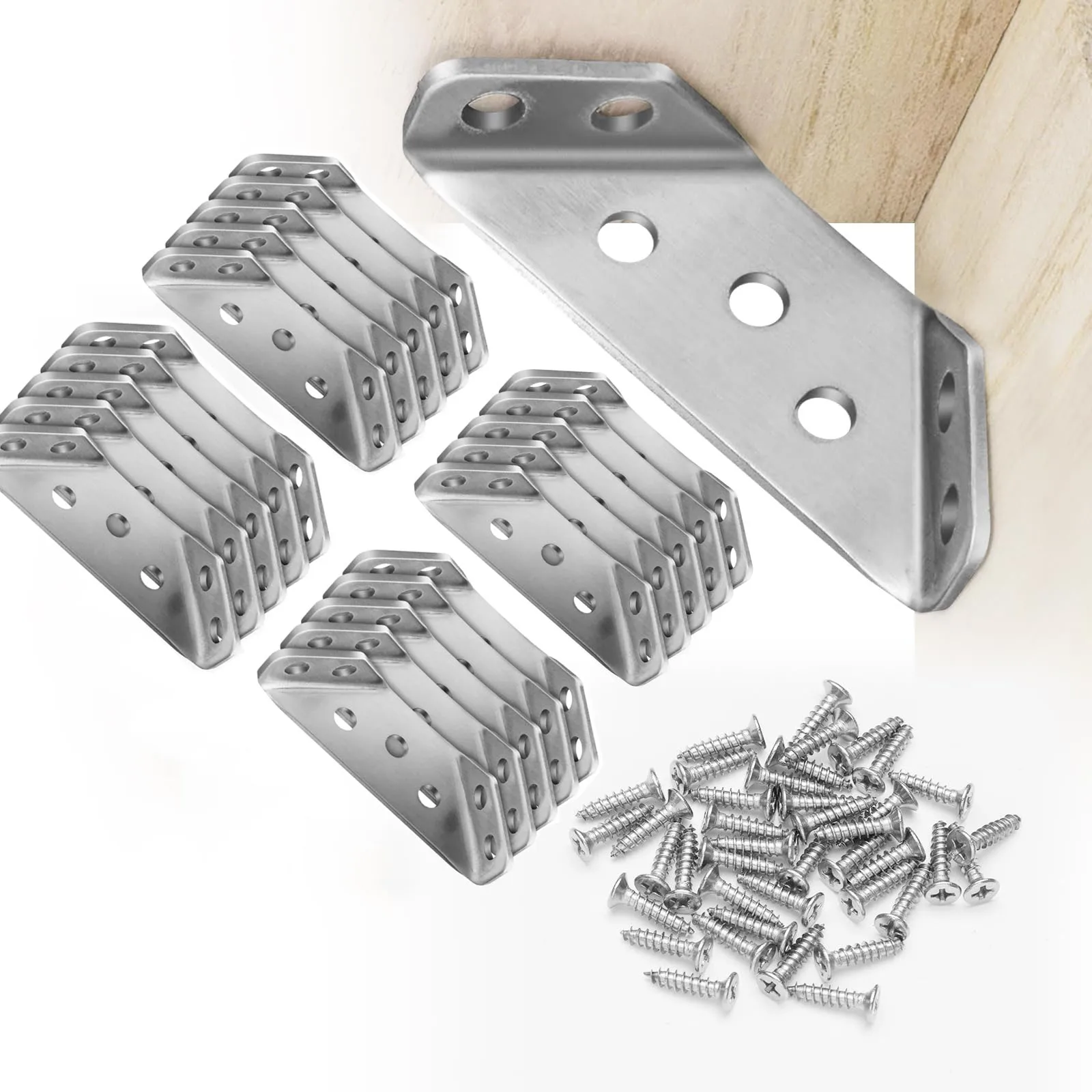 20PCS Corner Brackets with Screws Stainless Steel Angle Bracket For Wood Furniture Corner Connector Corner Brace