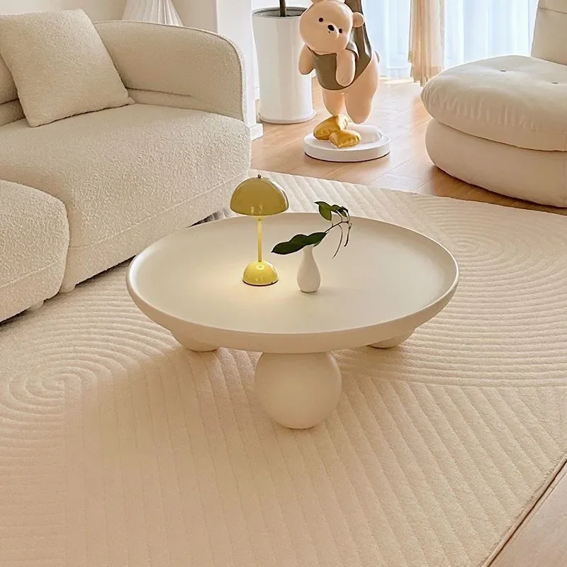 for Nordic Style Round Coffee Table Simple Light Luxury Living Room Bedroom Small Apartment Modern Cream Color Home Decor