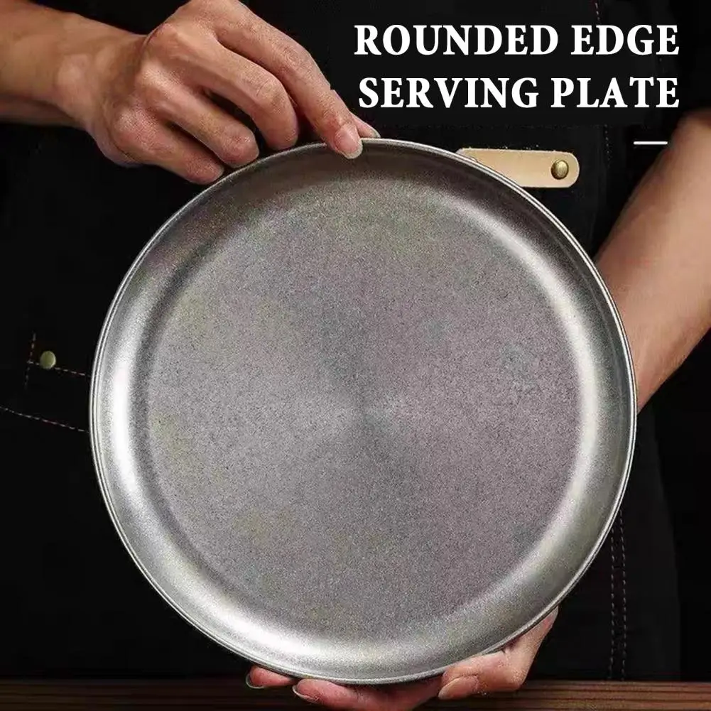 Vintage Round Tray Stainless Steel Barbecue Serving Tray Steak Serving Plate for Fruit Desserts Coffee Rustic Industrial Style D