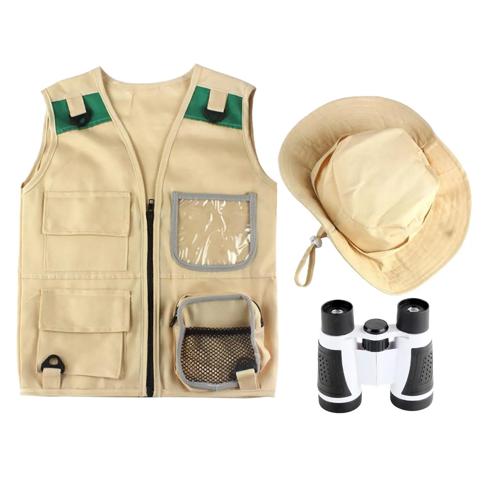 Children Toys Explorer Costume kits Binoculars Cargo Vest and Hat Role Play Backyard Costume for Paleontologist Boys Zoo Keeper