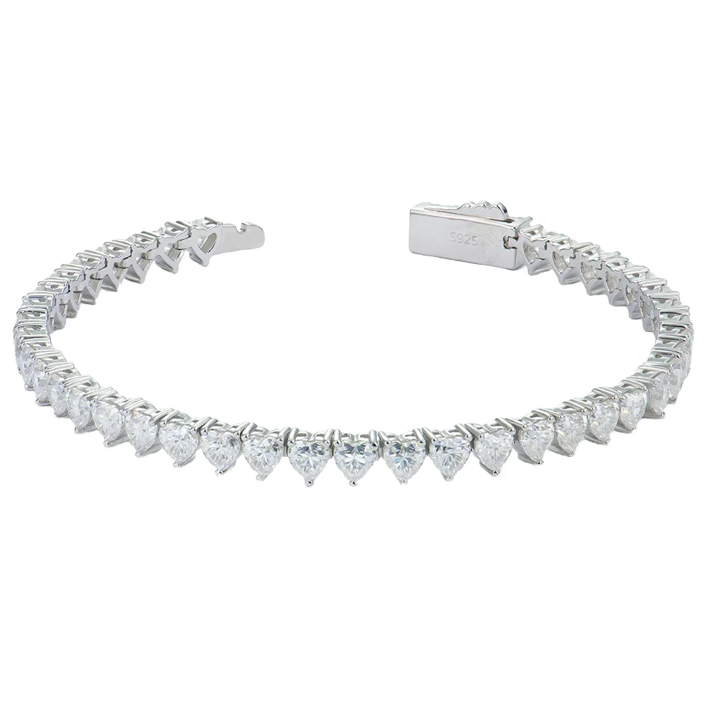 Xingyue High quality ladies jewelry wholesale S925 silver 4mm heart moissanite mossanite lab grown diamond tennis chain bracelet