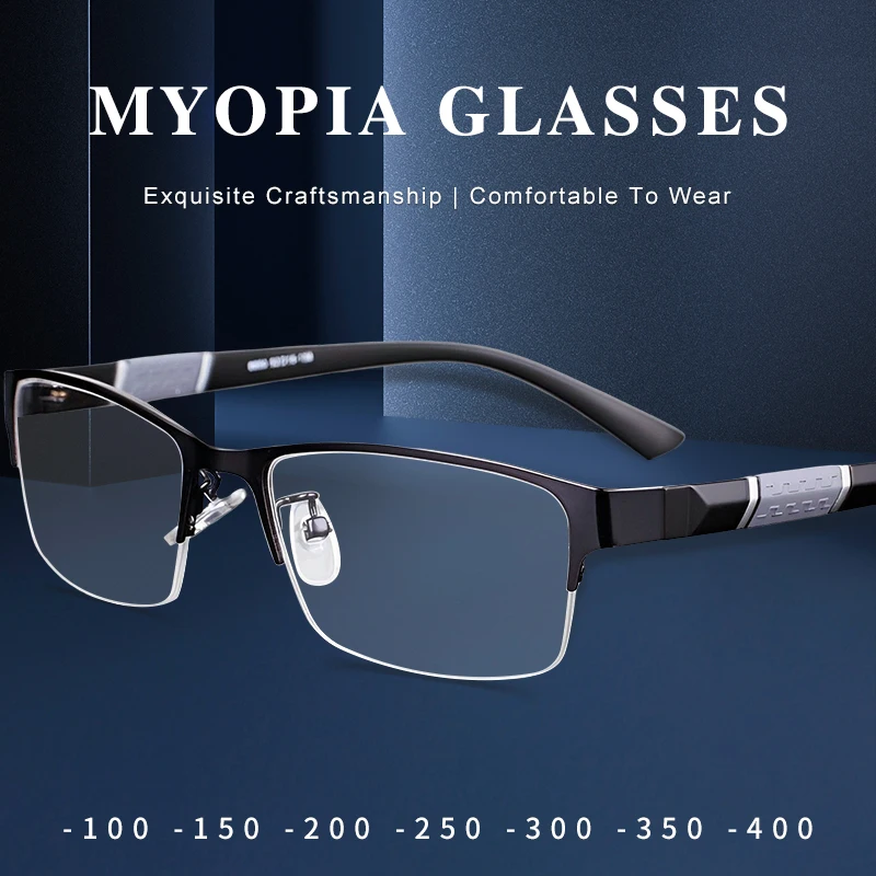 

Half Frame Anti Blue Light Glasses Men's Business Anti Fatigue Glasses Myopia Glasses Computer Glasses 0 To -4.0