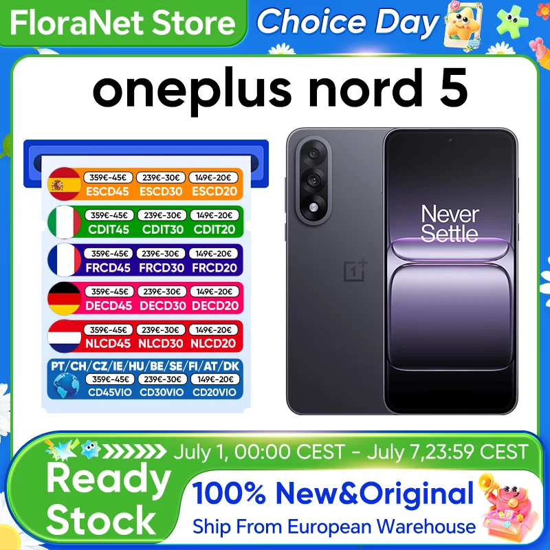 Teléfono Inteligente OnePlus Nord 5 5G Snapdragon 8s Gen 3 Pantalla AMOLED de 6.83” 144 Hz 5200mAh Carga SUPERVOOC de… — oferta en AliExpress