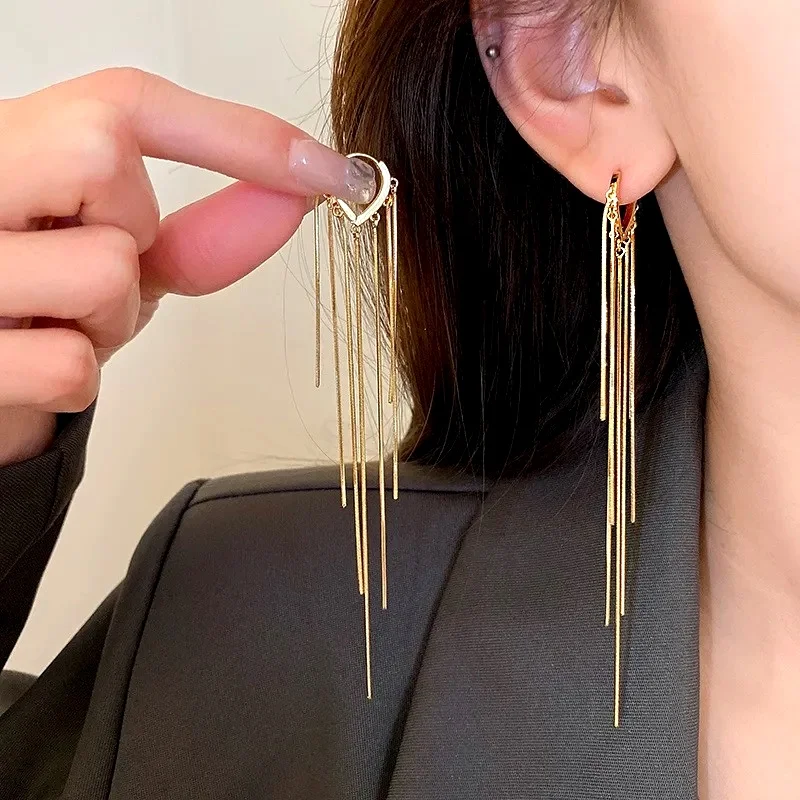 925 Silver Needle Korean Fashion Long Chain Tassel Earrings For Women Metal Earing Jewelry 2026 Trending Women's Drop Earrings