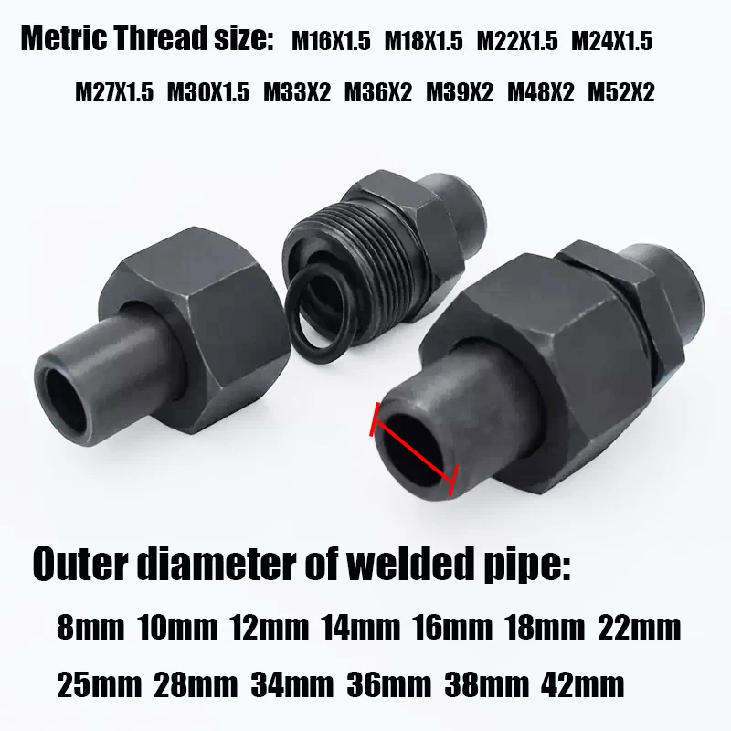 Carbon Steel Welded Straight High Pressure Metric Thread M16~M52 Nut Sleeve Joint Weld Fittings 10~42mm Transition Joint