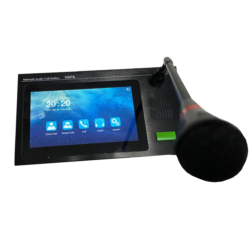 HD 7-Inch Touch Screen Video Door Phone IP Network Audio PA System with Offline Broadcast Intercom & Microphone Working Server