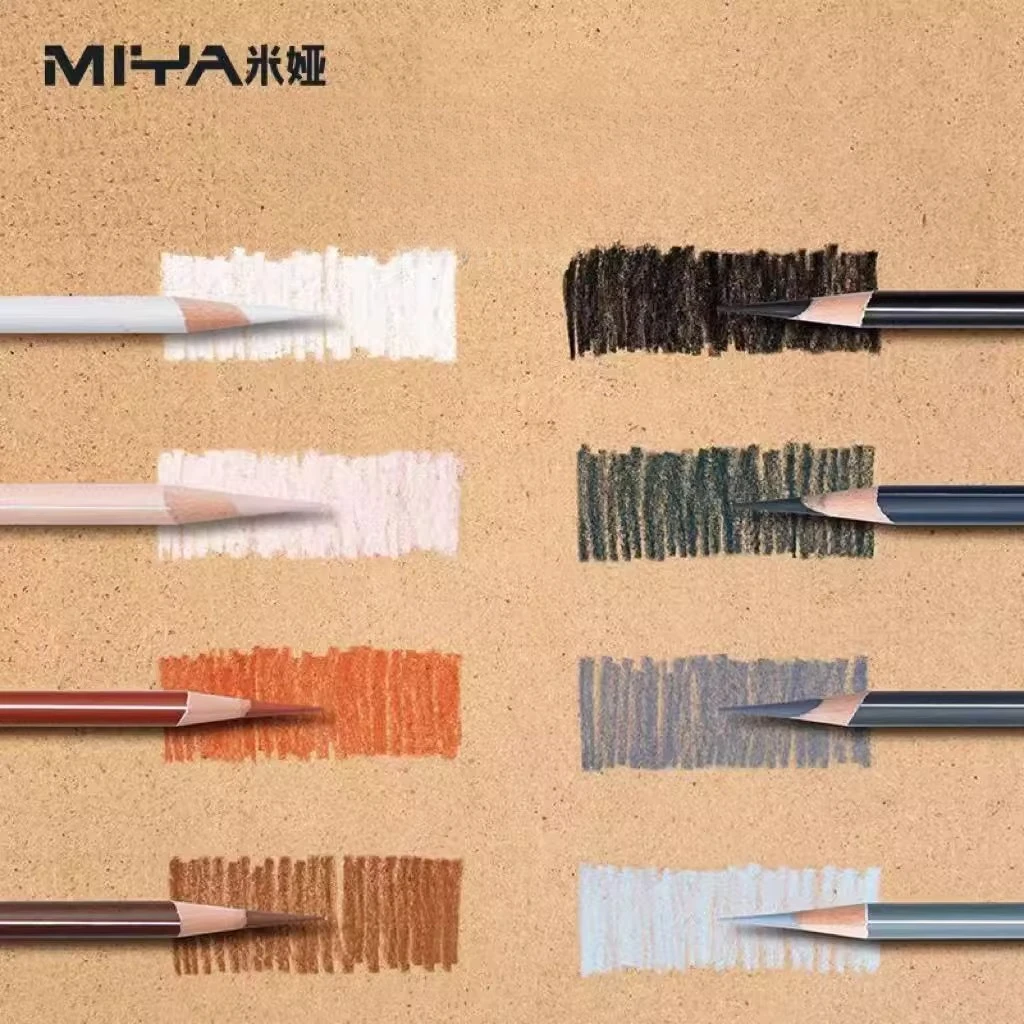 MIYA Colorful Charcoal Pencils 8 Mixed Colors Set 4mm Soft Core Sketching Pencils Black White Brown Grey Skin Colors Included