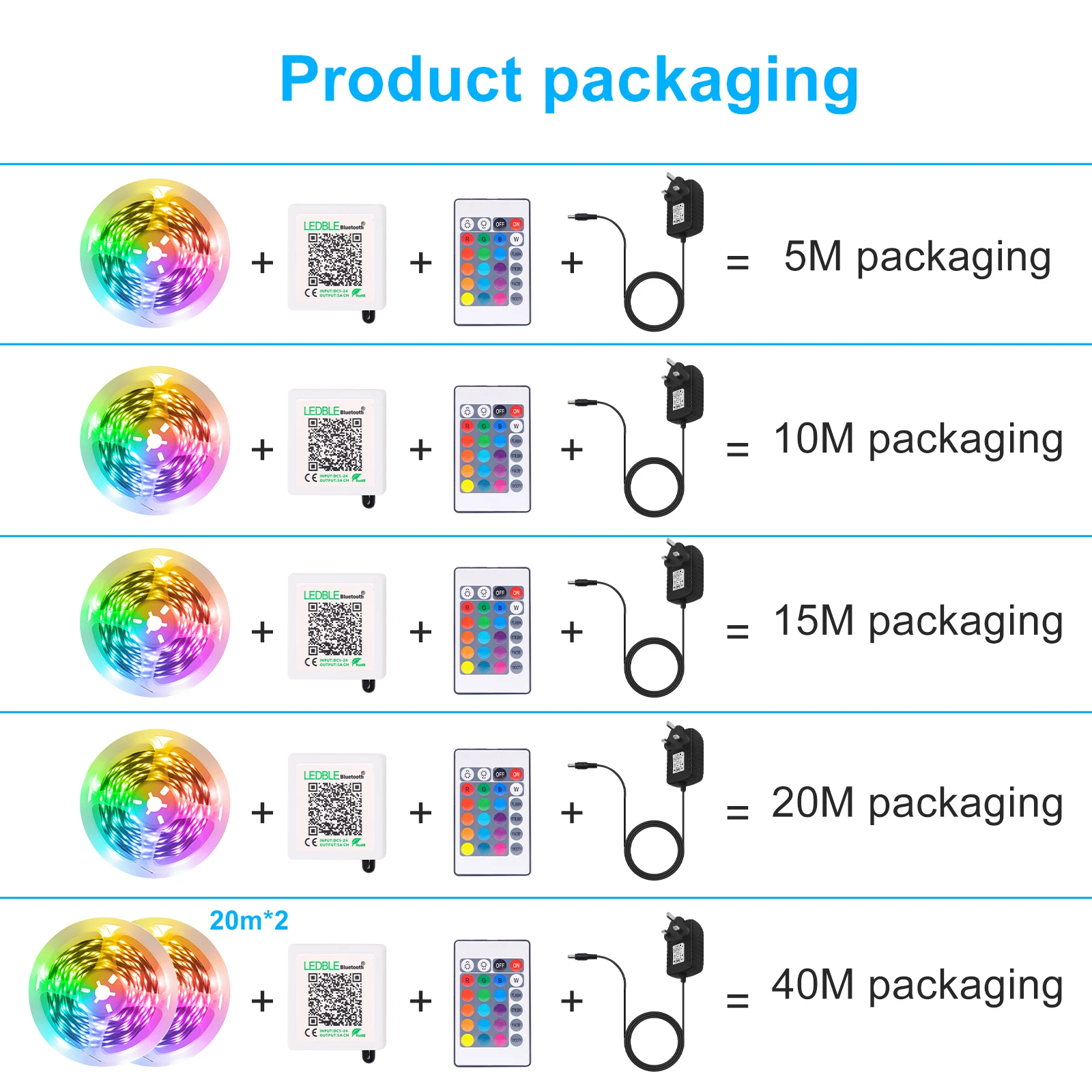 Imagem -06 - Rgb Conduziu a Tira Clara 24v 10m 15m 20m 30m 40m Rolos de 5m 10m 15m 20m 3535 Bluetooth App Sync Música Inteligente com 44key ir Controle Remoto