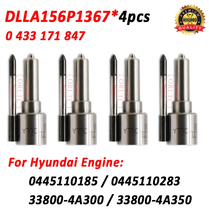 

4pcs DLLA156P1367 0433171847 Diesel Injector Nozzle DLLA 156 P 1367 for Hyundai 0445110185 0445110283 33800-4A300 33800-4A350