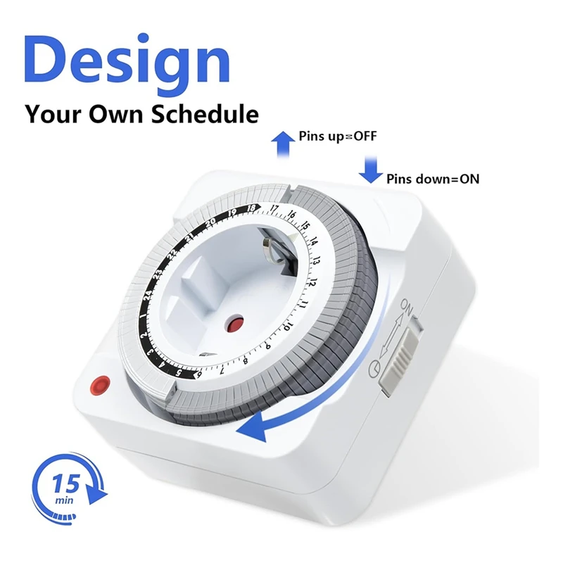 

Mechanical Timer Socket for Seasonal Lighting, 24-Hour Analog Control with 96 on/Off Programs EU Plug Retail
