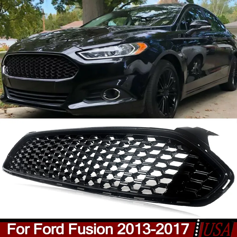 new Magickit Air Inlet Mesh Grill Fit For 2013-2017 Ford Fusion Ford Mondeo Glossy Black Honeycomb Front Bumper Upper Grille
