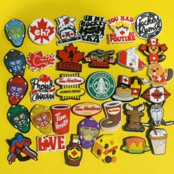 1-33Pcs Canadian Mom Maple Sugar Pancake Coffee Shoes Charms Accessories PVC Canada Hockey Helmet Children Sandals Buckle