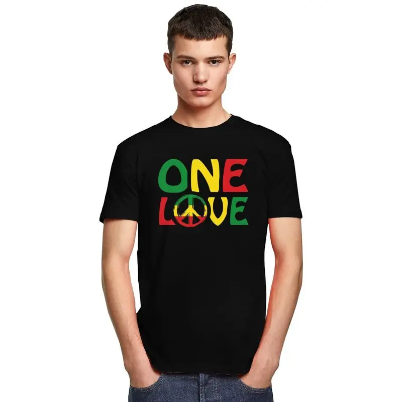 Custom ONE LOVE With Peace Symbol T Shirt for Men Tshirt Casual Tees Jamaican Reggae T-shirt Clothing view 5