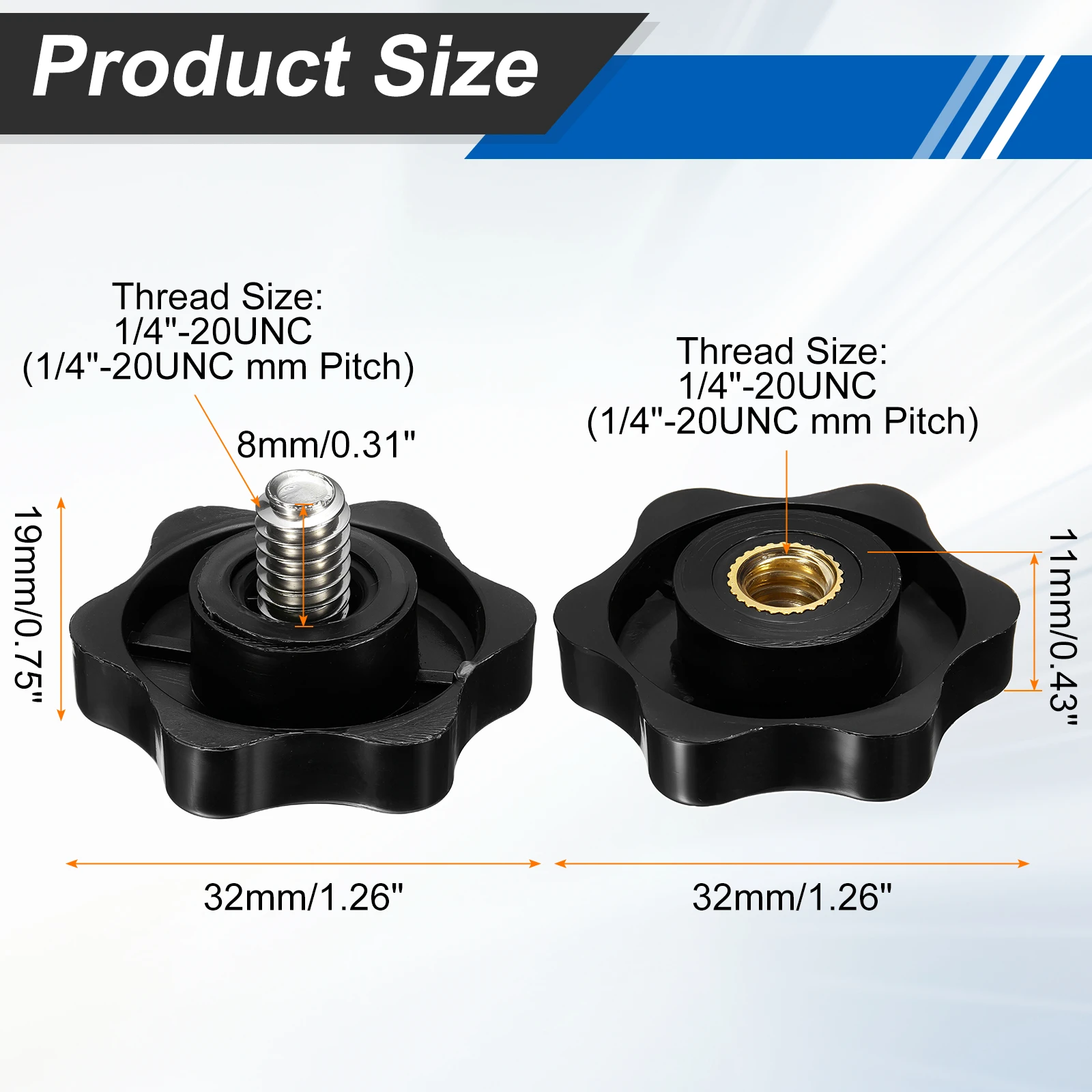 2Sets Star Knobs Thread 32mm Head Metric 6-Star Threaded Stud Clamping Handles Screw in Through Hole Hand Jig Knob Thumb Screws