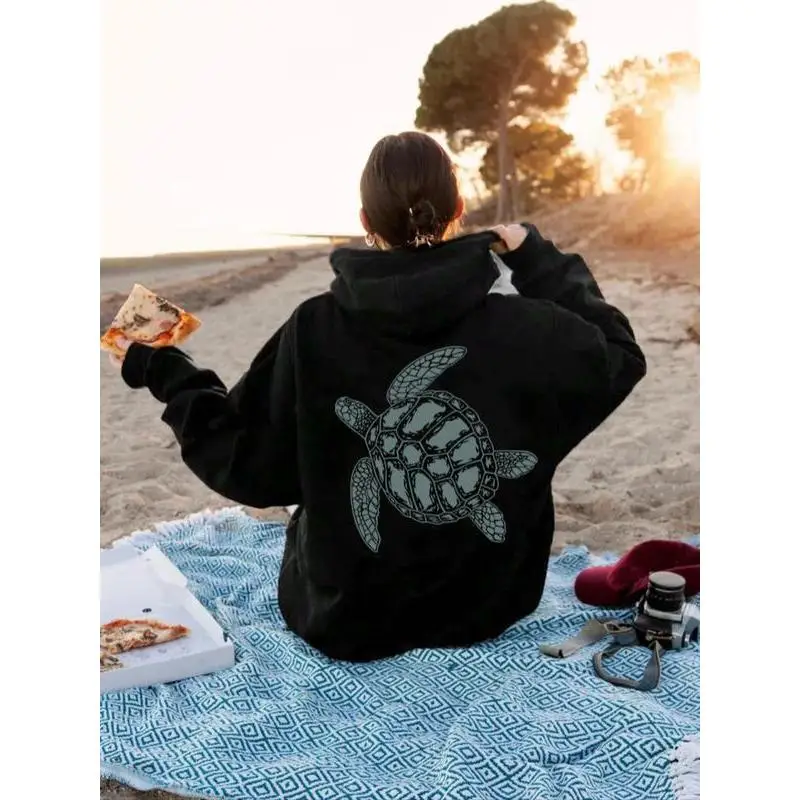 

Women's Sea Turtle Hoodie Marine Life Print Ocean Conservation Pullover Turtle Lover Eco-Friendly Art Gift Top