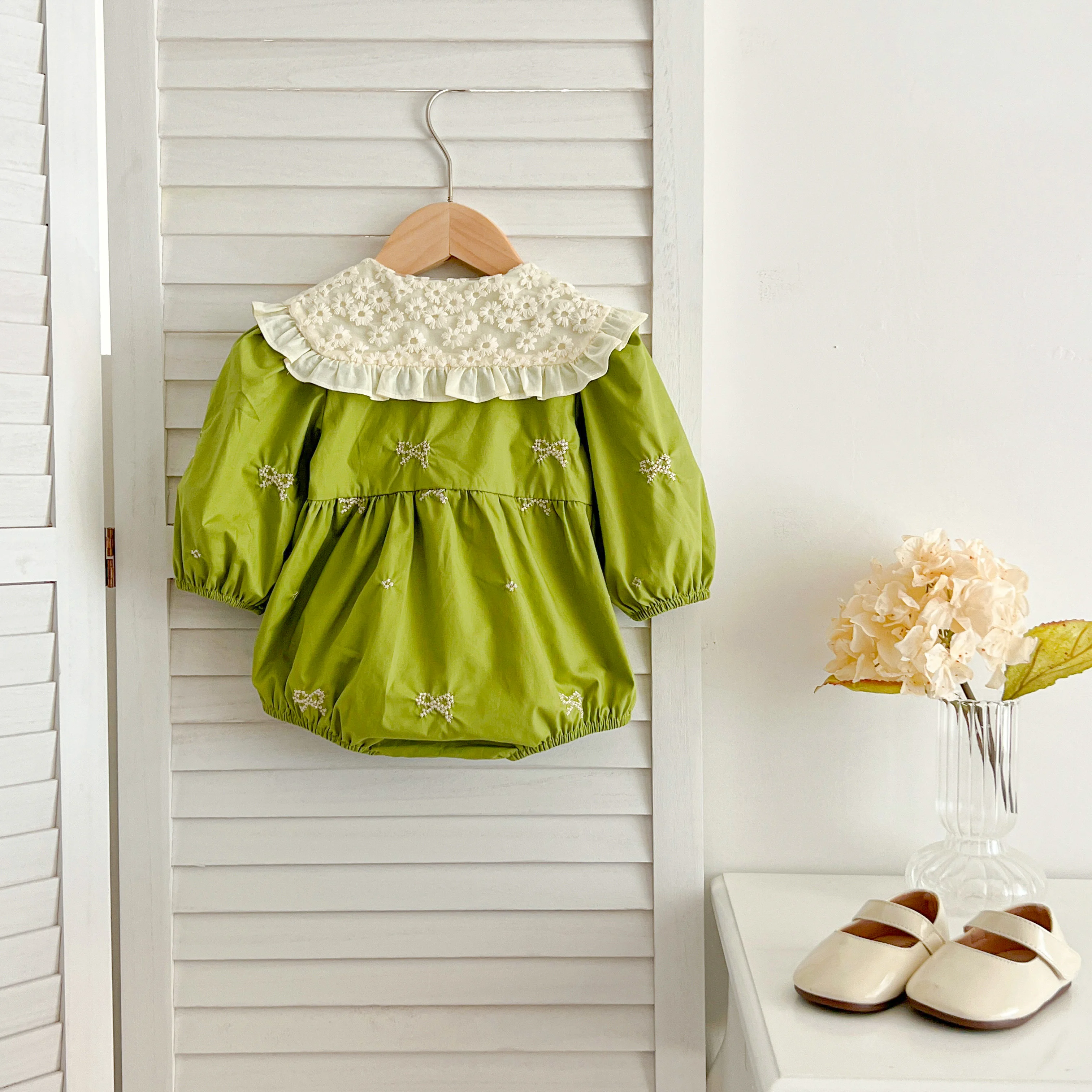 Schwestern Kleidung Säuglings Baby Mädchen Spitze Kragen Kleid Strampler Kinder Baby Mädchen Gestickte Bogen Prinzessin Kleid Familie Kleidung Strampler – Detail 10
