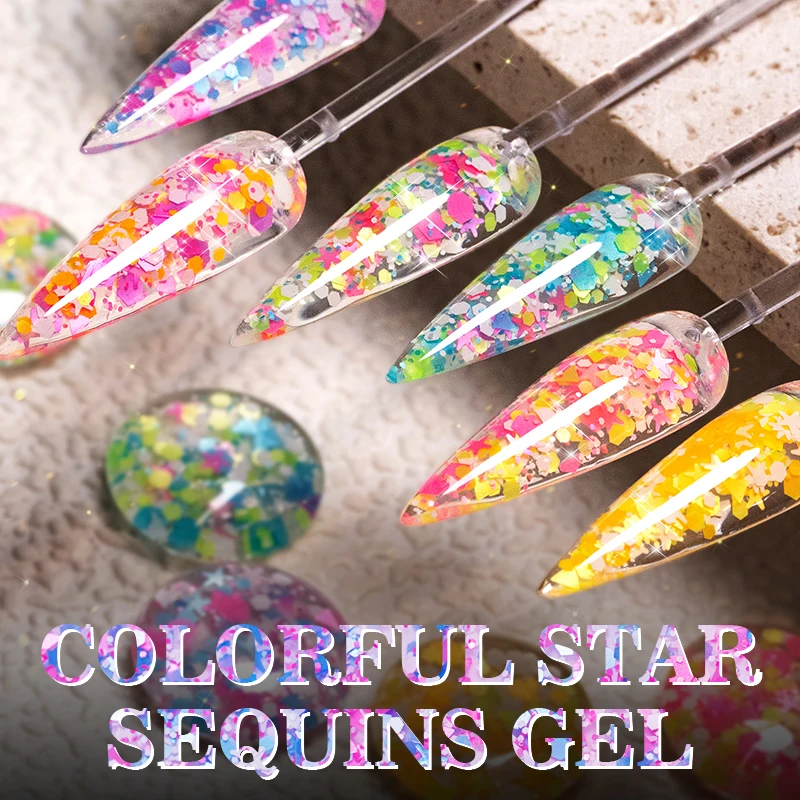 PUENTE Colorful Star Sequins Gel Nail Polish 5ML Semi Permanent Varnish Hybrid Soak Off UV Nail Gel For Manicure